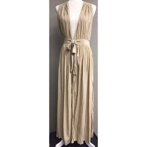 Pampelone Maxi Dress Plunge Neck Front Womens Medium Beige Coverup